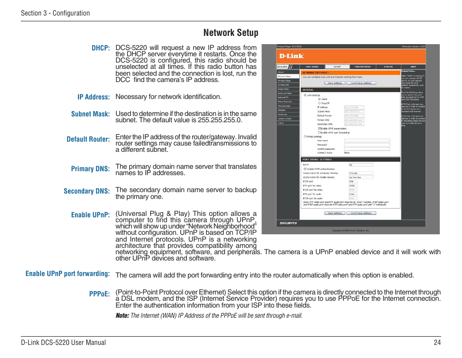 Network setup | D-Link DCS-5220 User Manual | Page 24 / 140