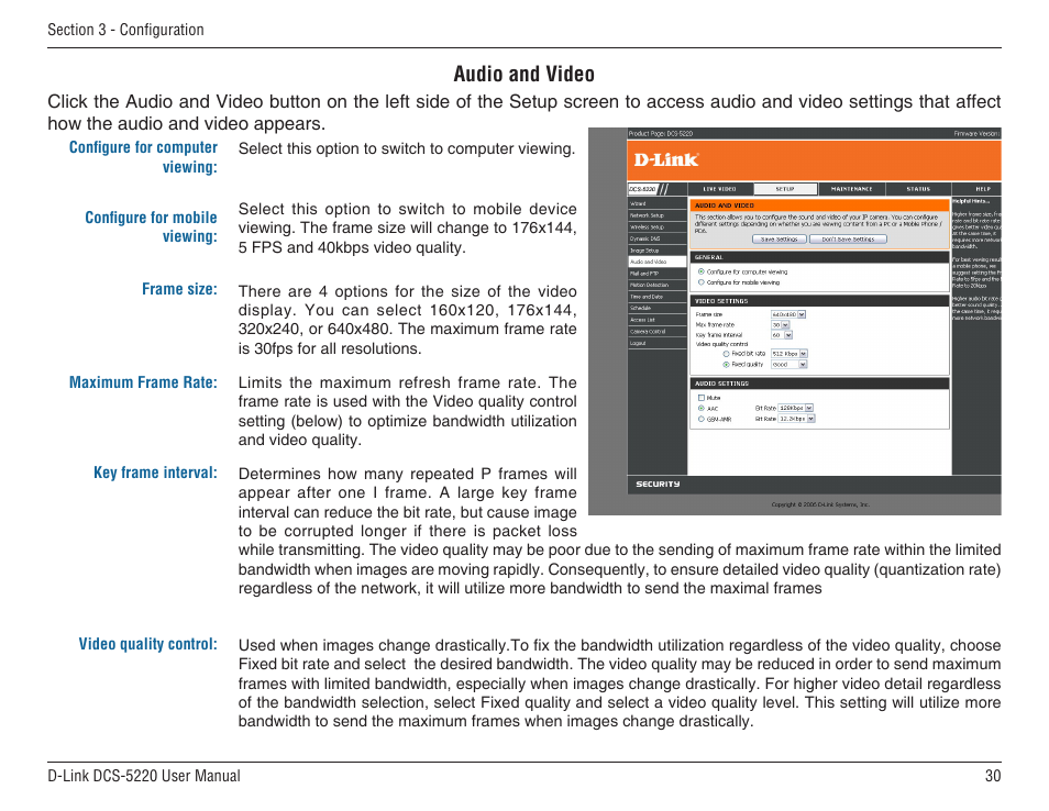 Audio and video | D-Link DCS-5220 User Manual | Page 30 / 140