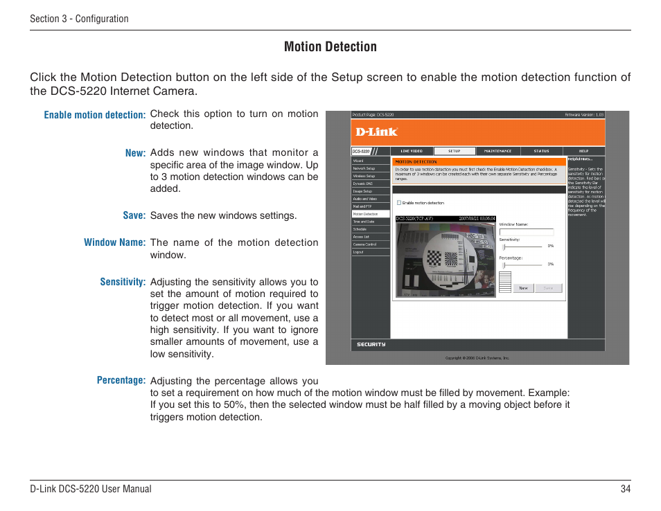 Motion detection | D-Link DCS-5220 User Manual | Page 34 / 140