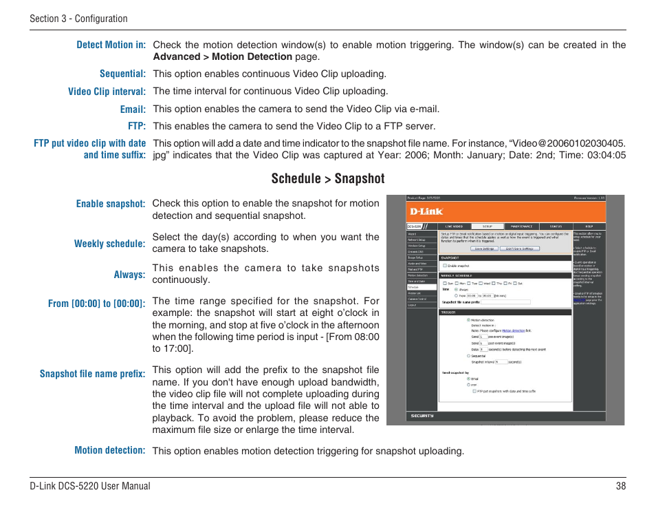 Schedule > snapshot | D-Link DCS-5220 User Manual | Page 38 / 140