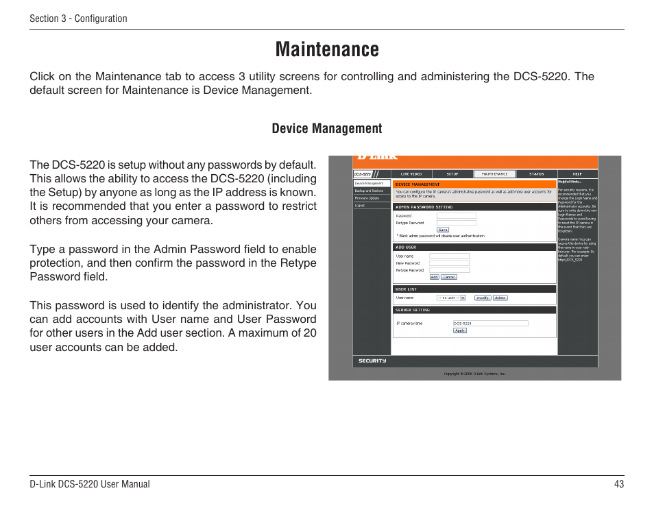 Maintenance | D-Link DCS-5220 User Manual | Page 43 / 140
