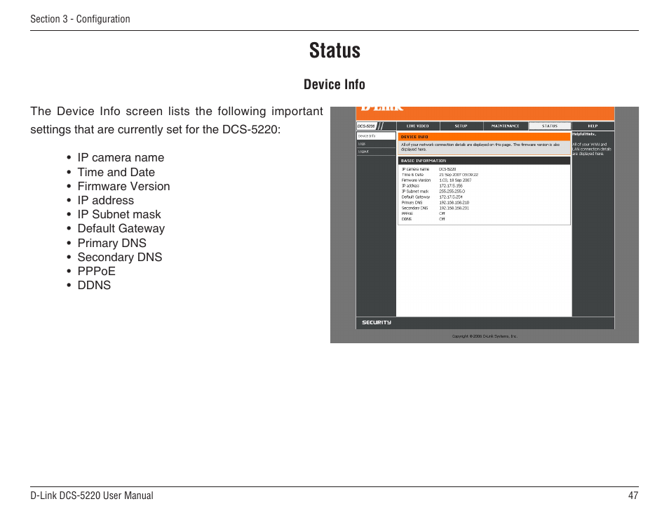 Status | D-Link DCS-5220 User Manual | Page 47 / 140