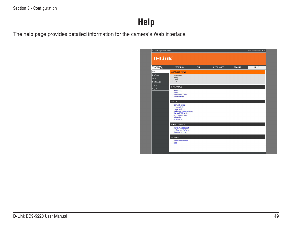 Help | D-Link DCS-5220 User Manual | Page 49 / 140