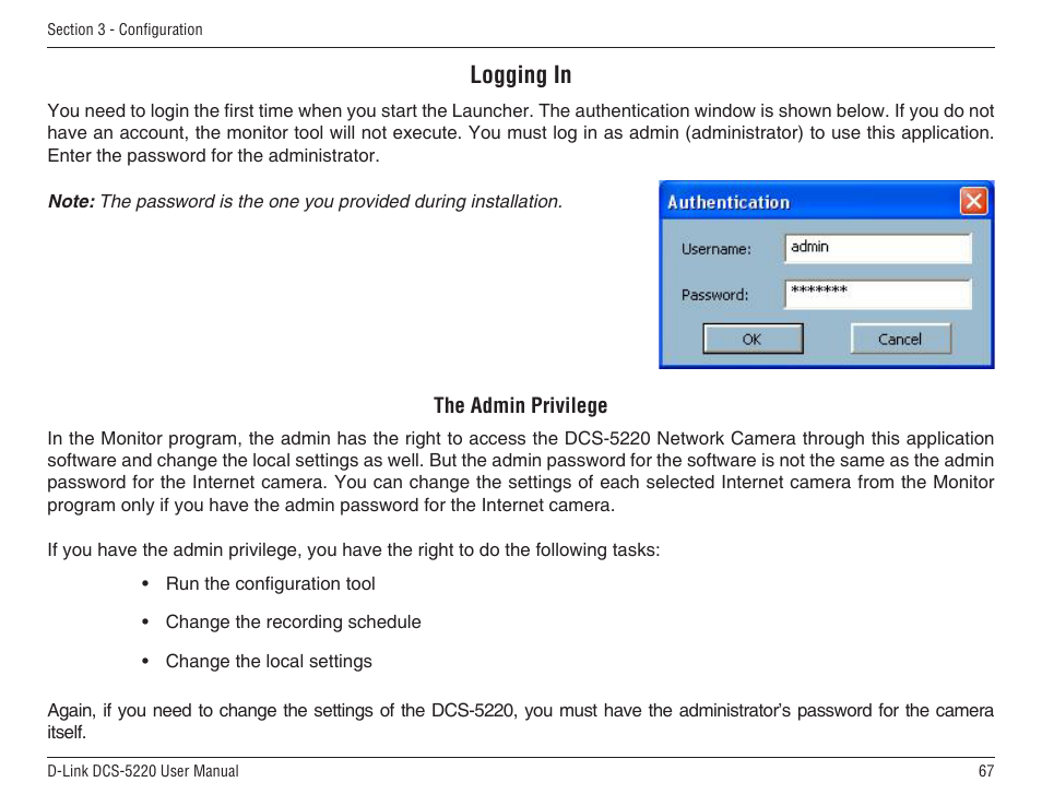 Logging in | D-Link DCS-5220 User Manual | Page 67 / 140