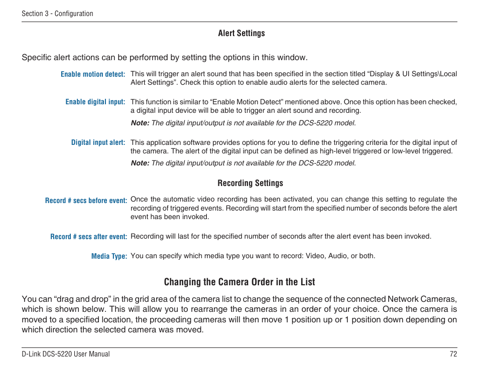 Changing the camera order in the list | D-Link DCS-5220 User Manual | Page 72 / 140