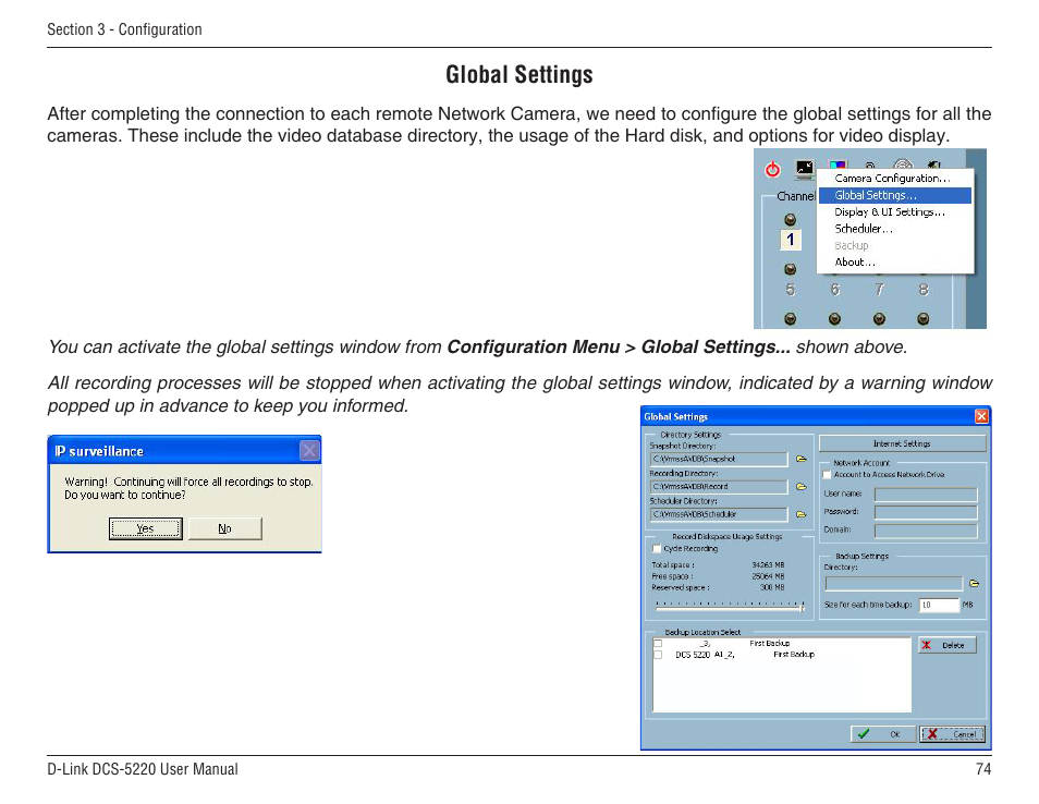 Global settings | D-Link DCS-5220 User Manual | Page 74 / 140