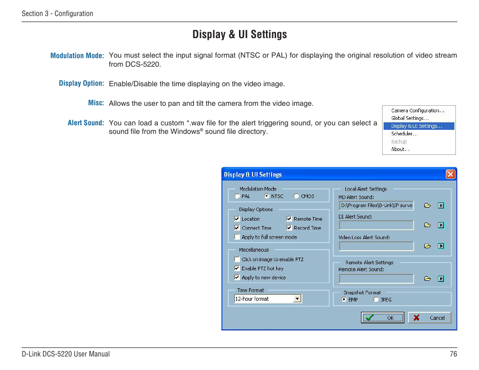 Display & ui settings | D-Link DCS-5220 User Manual | Page 76 / 140