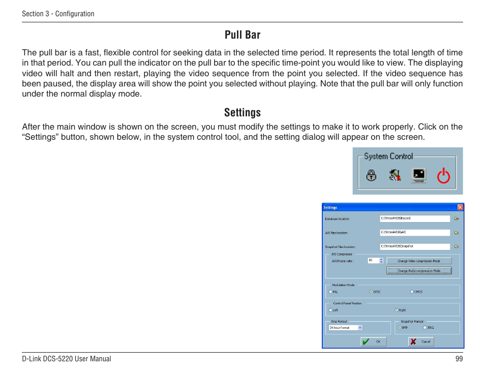 Pull bar, Settings | D-Link DCS-5220 User Manual | Page 99 / 140
