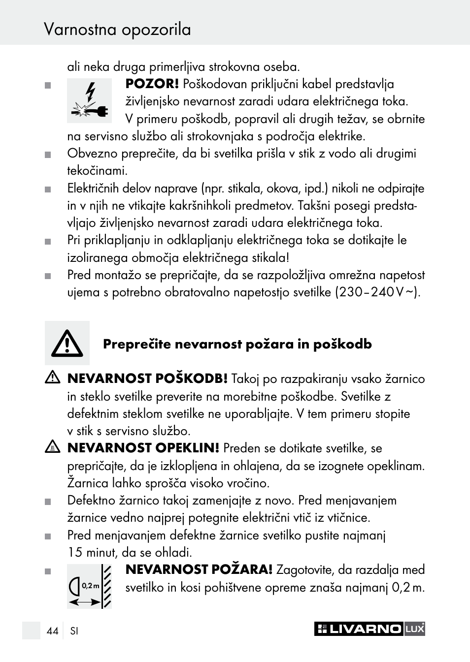 Varnostna opozorila / uporaba varnostna opozorila | Livarno 7596-01хL User Manual | Page 44 / 89