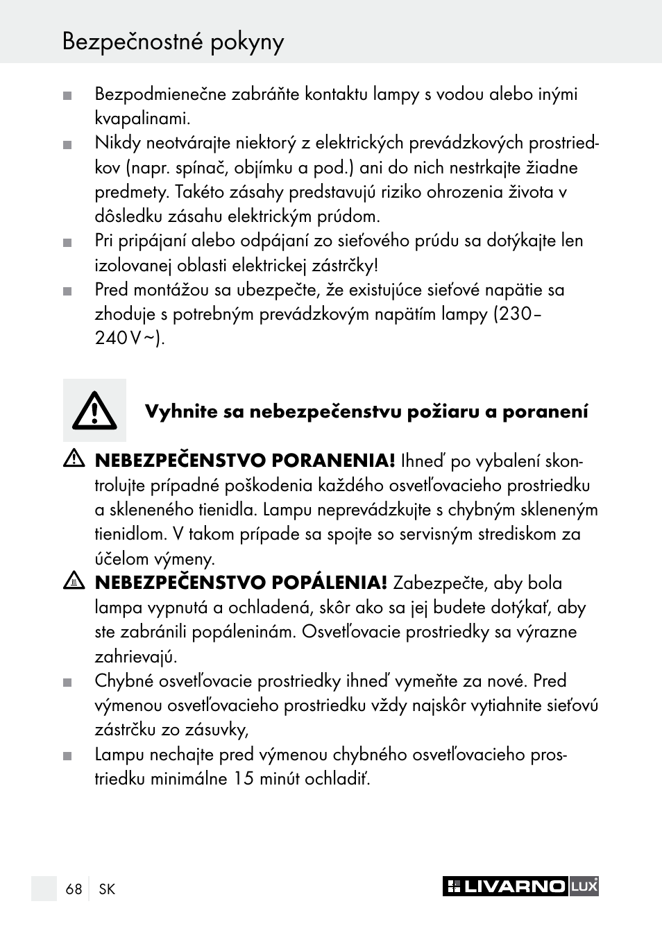 Bezpečnostné pokyny, Bezpečnostné pokyny /obsluha | Livarno 7596-01хL User Manual | Page 68 / 89