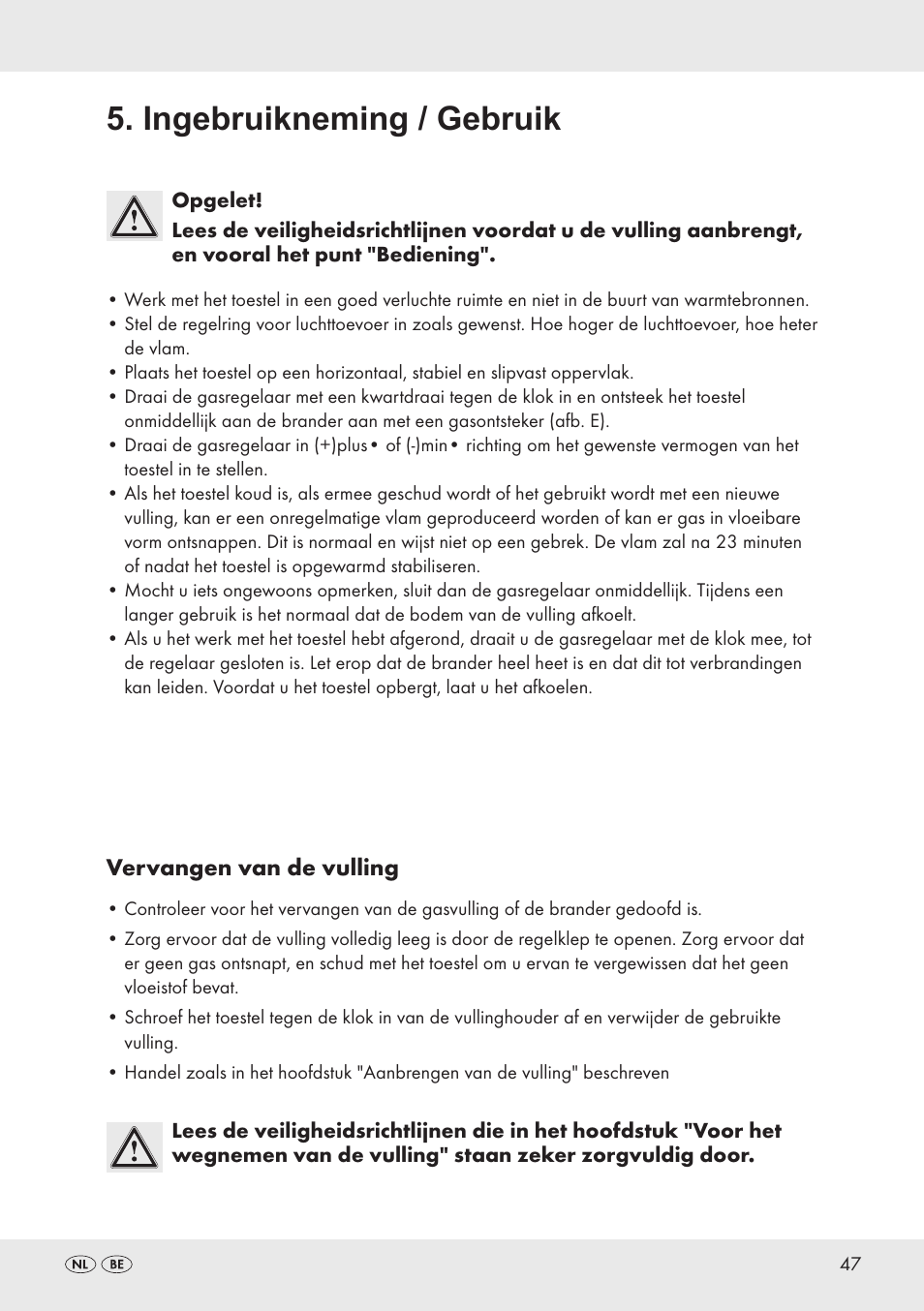 Ingebruikneming / gebruik, Vervangen van de vulling | Livarno 1500000194 User Manual | Page 47 / 64