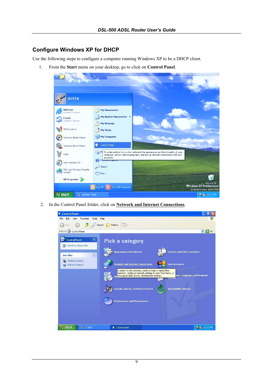 Configure windows xp for dhcp | D-Link DSL-500 User Manual | Page 19 / 74