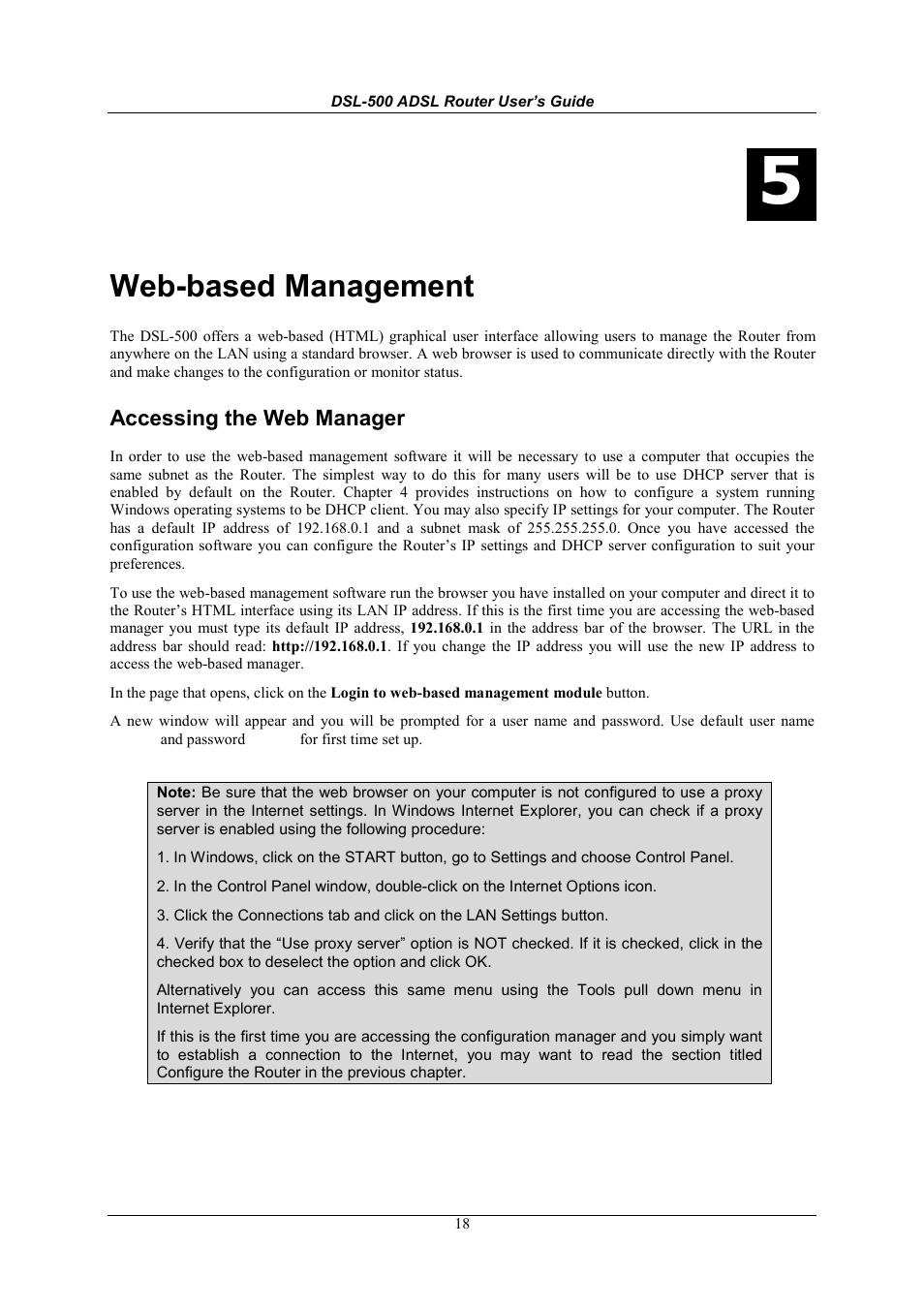 Web-based management, Accessing the web manager | D-Link DSL-500 User Manual | Page 28 / 74