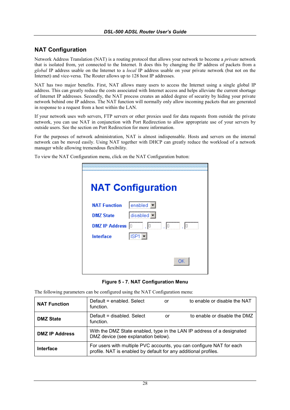 Nat configuration | D-Link DSL-500 User Manual | Page 38 / 74
