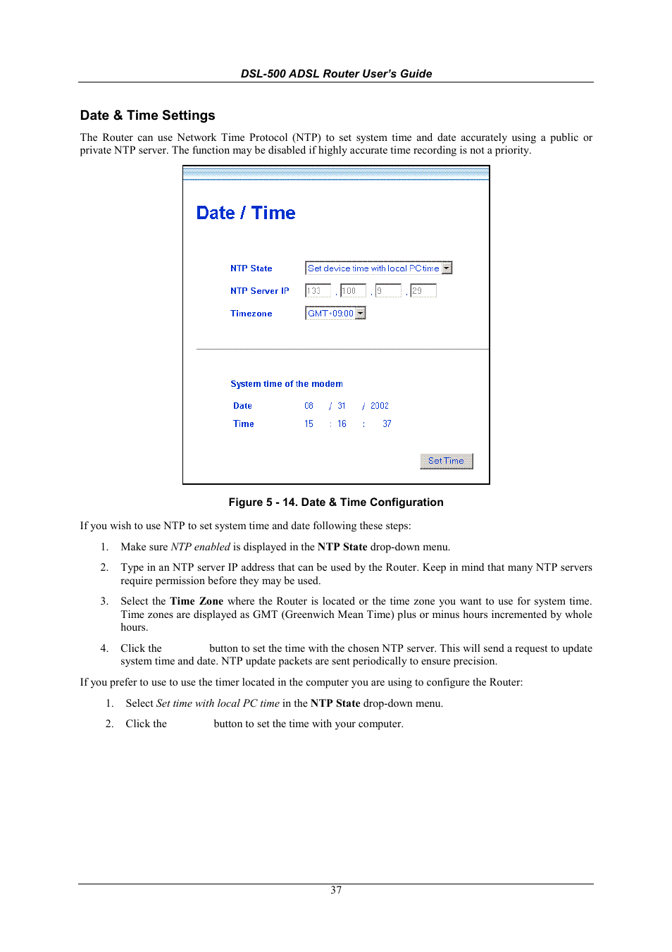 Date & time settings | D-Link DSL-500 User Manual | Page 47 / 74