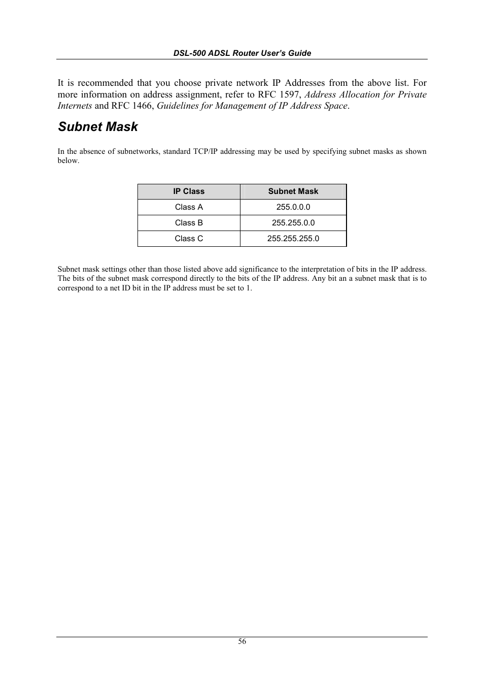 Subnet mask | D-Link DSL-500 User Manual | Page 66 / 74