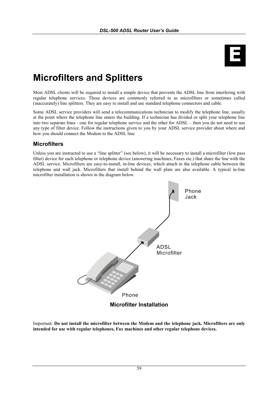 Microfilters and splitters, Microfilters | D-Link DSL-500 User Manual | Page 69 / 74