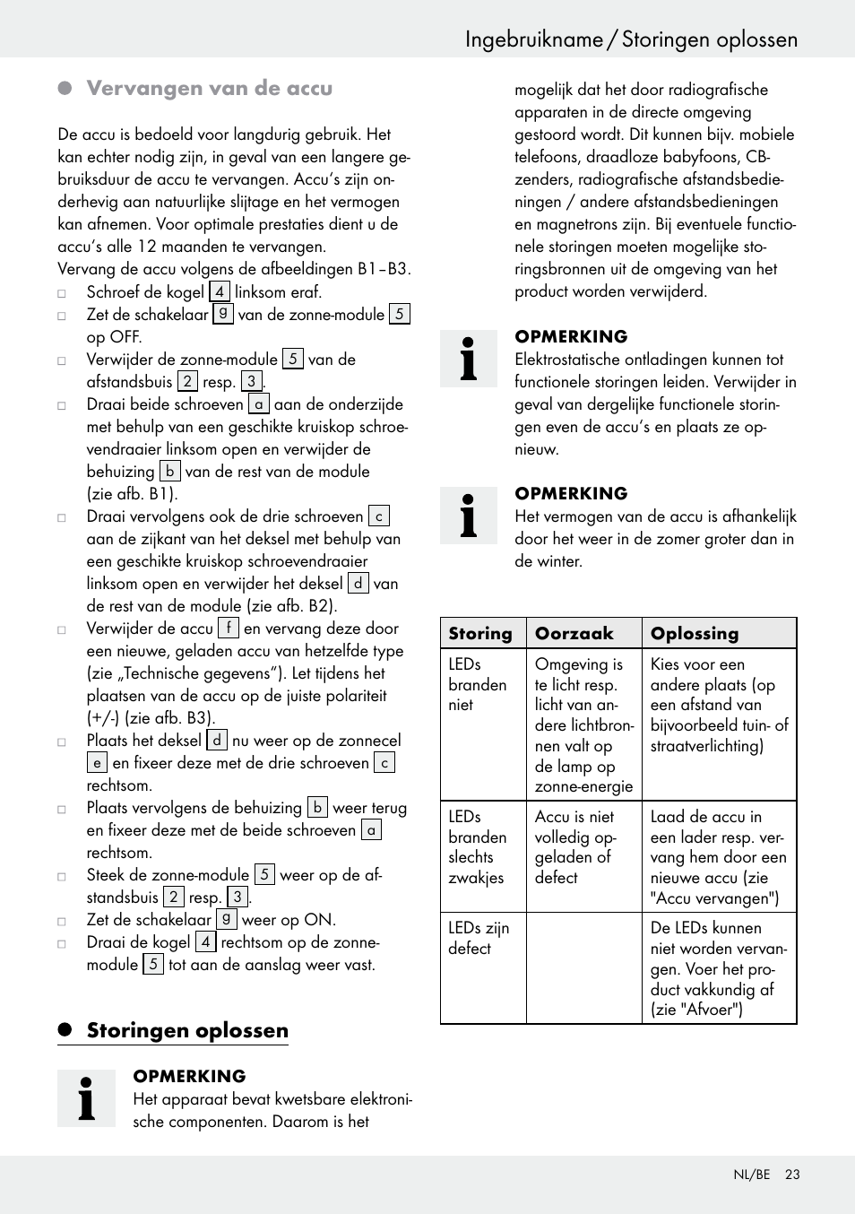 Vervangen van de accu, Storingen oplossen | Livarno 54318 User Manual | Page 23 / 33