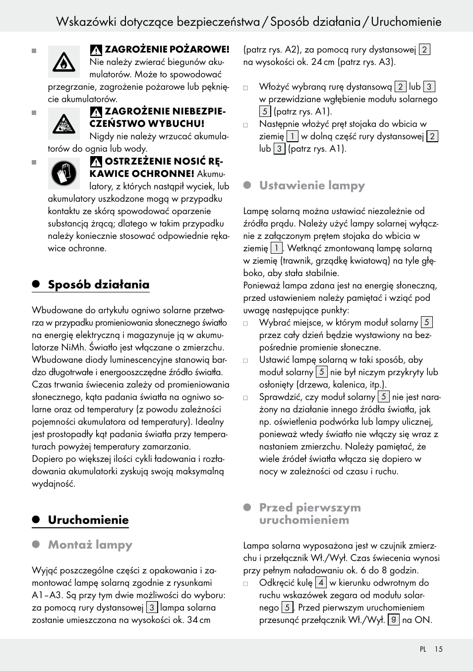 Sposób działania, Uruchomienie montaż lampy, Ustawienie lampy | Przed pierwszym uruchomieniem | Livarno 54318 User Manual | Page 15 / 57