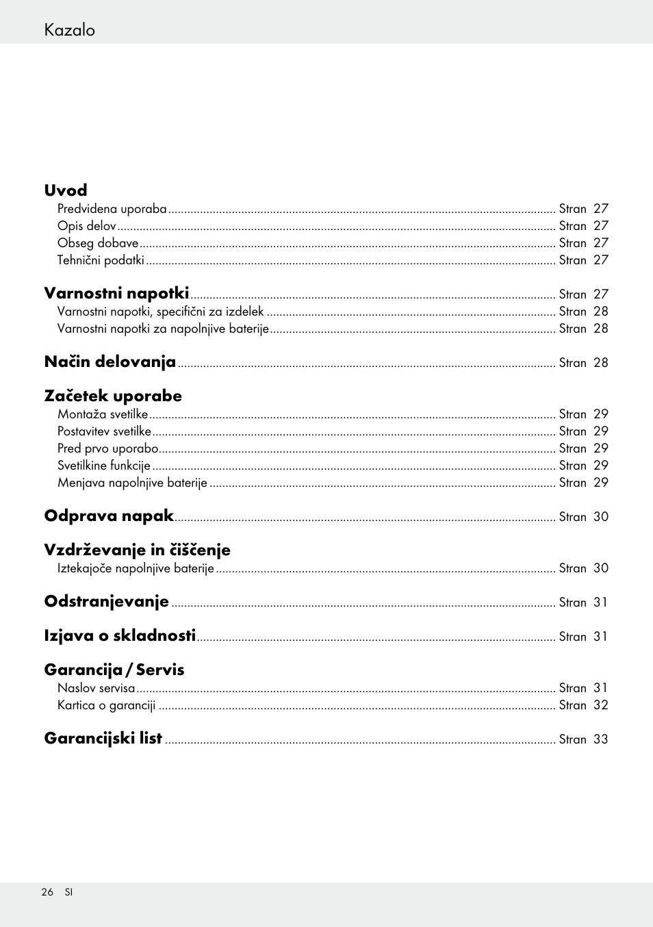 Kazalo uvod / varnostni napotki | Livarno 54318 User Manual | Page 26 / 57