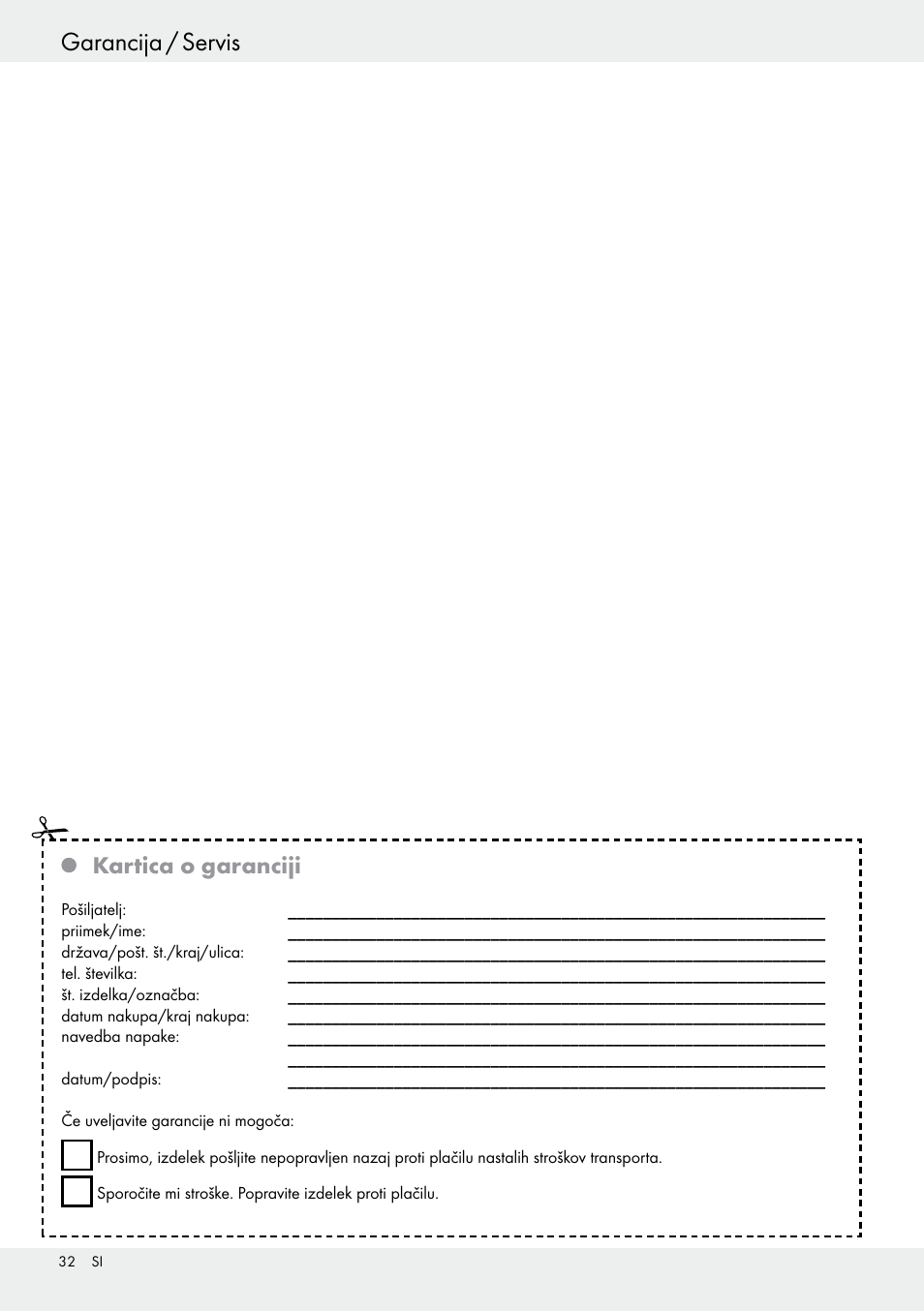 Garancija / servis, Garancijski list, Kartica o garanciji | Livarno 54318 User Manual | Page 32 / 57