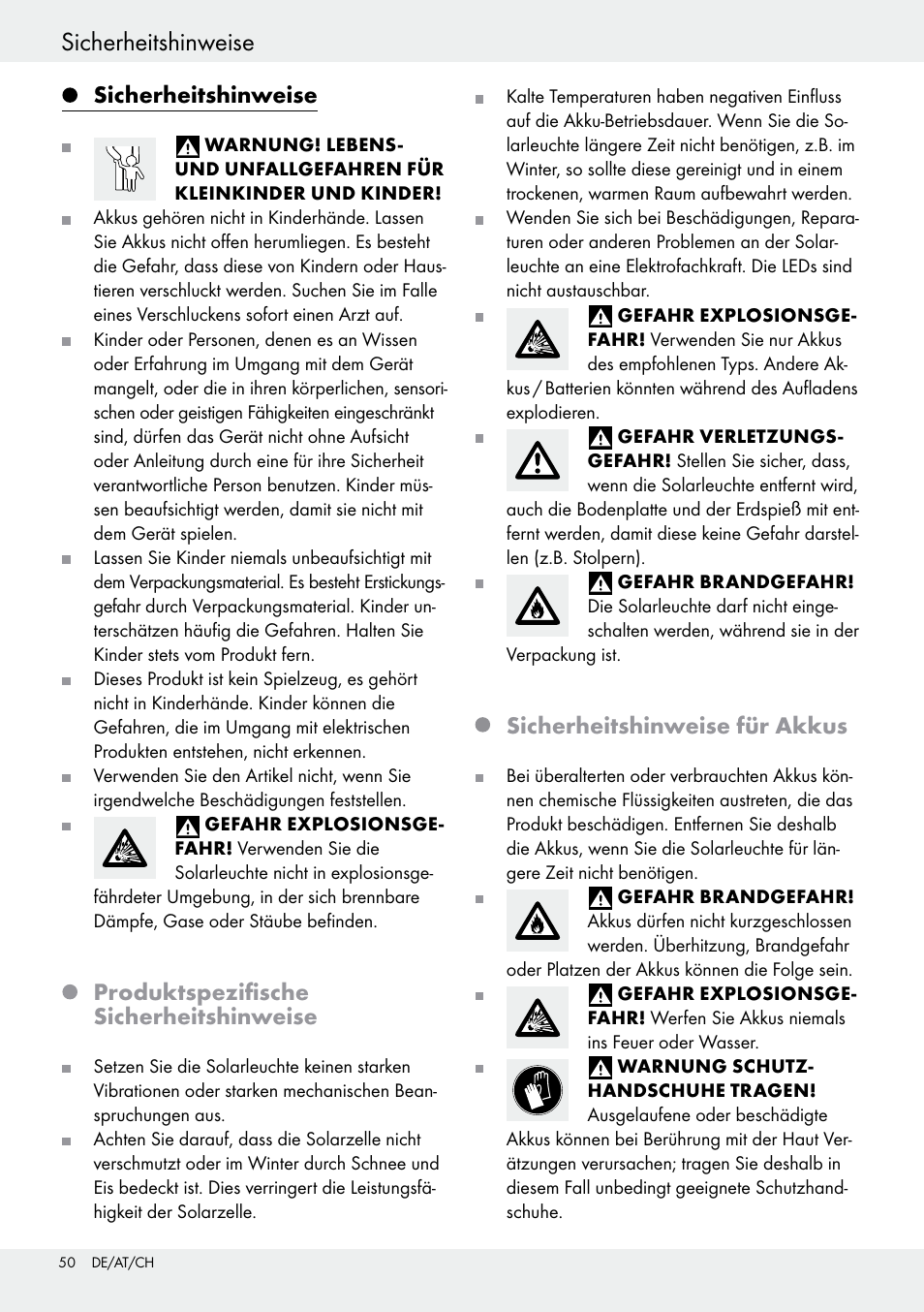 Sicherheitshinweise, Produktspezifische sicherheitshinweise, Sicherheitshinweise für akkus | Livarno 54318 User Manual | Page 50 / 57