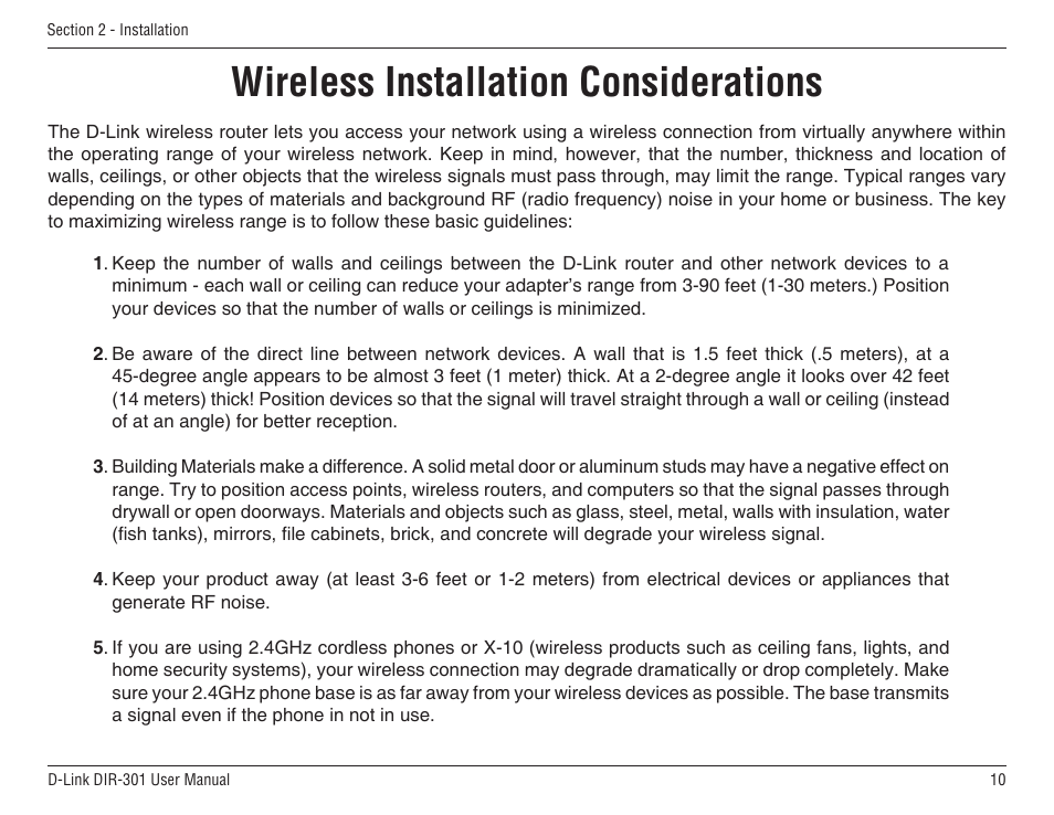 Wireless installation considerations | D-Link DIR-301 User Manual | Page 10 / 67