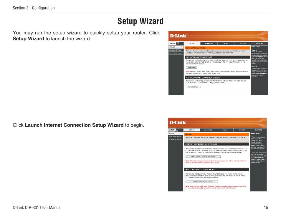 Setup wizard | D-Link DIR-301 User Manual | Page 15 / 67