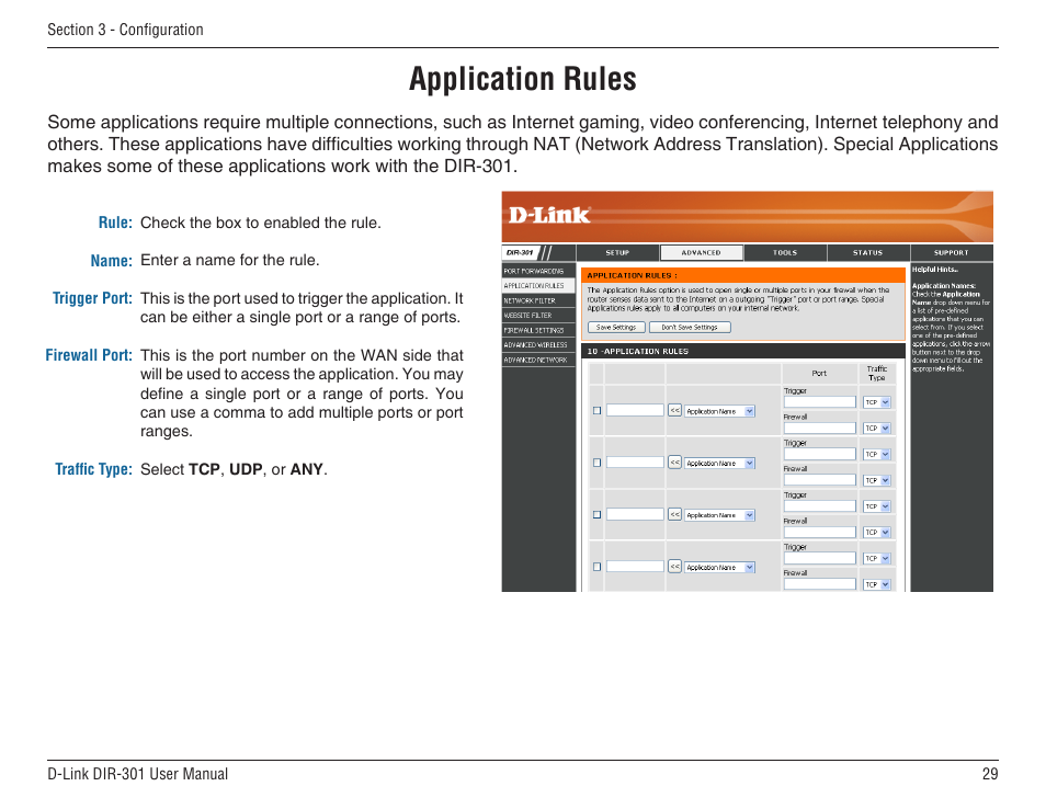 Application rules | D-Link DIR-301 User Manual | Page 29 / 67