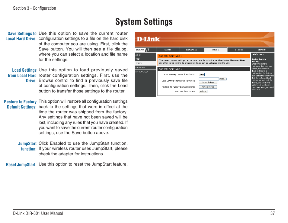 System settings | D-Link DIR-301 User Manual | Page 37 / 67