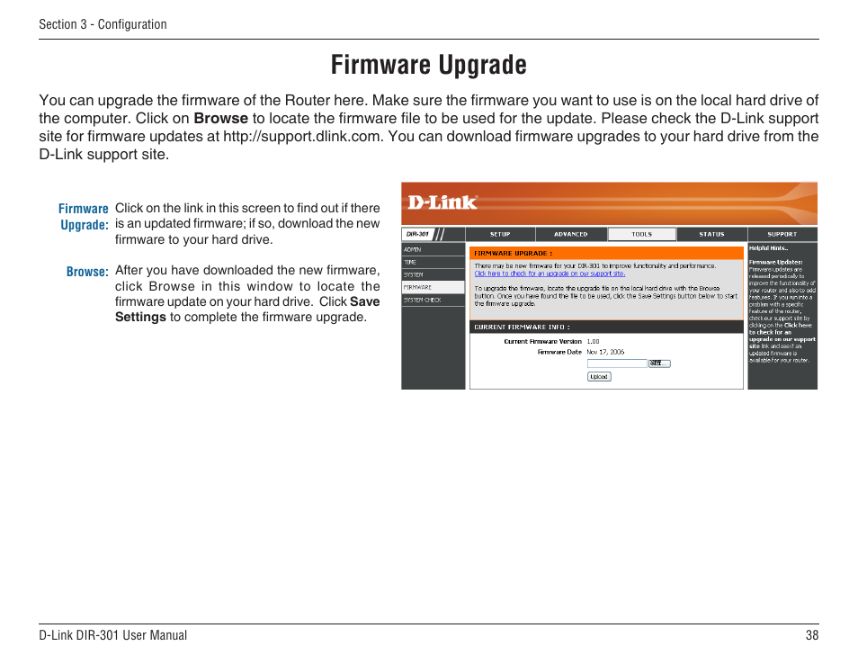 Firmware upgrade | D-Link DIR-301 User Manual | Page 38 / 67