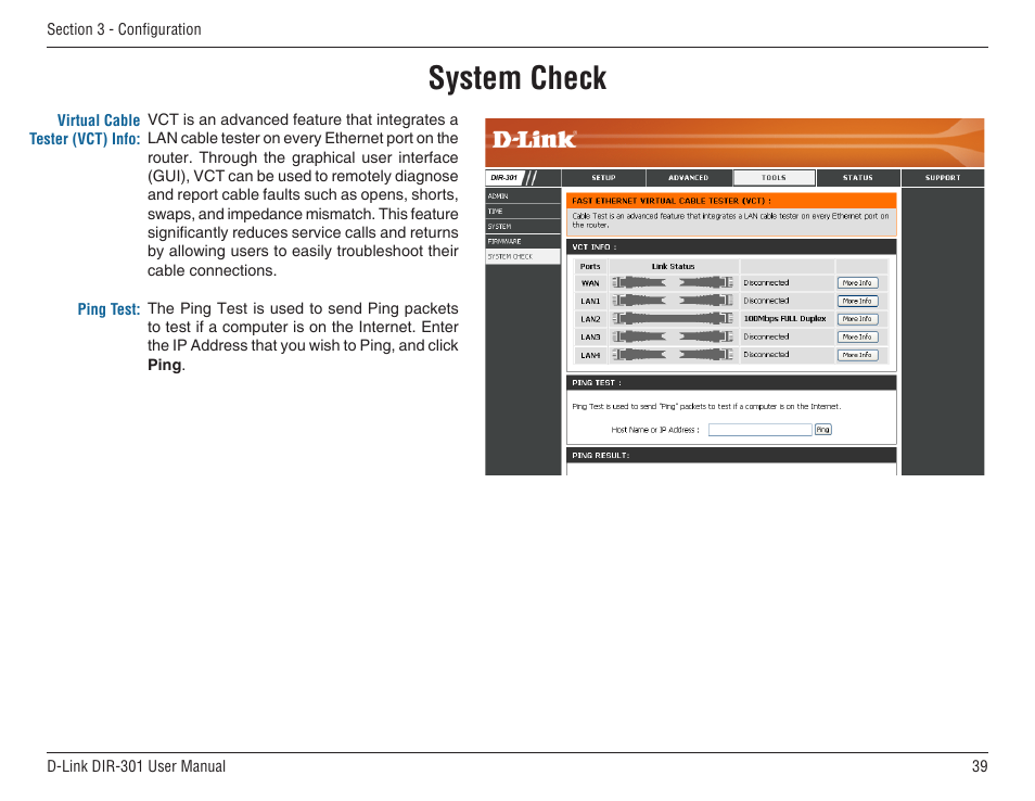 System check | D-Link DIR-301 User Manual | Page 39 / 67