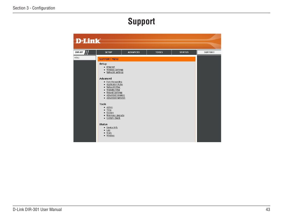 Support | D-Link DIR-301 User Manual | Page 43 / 67