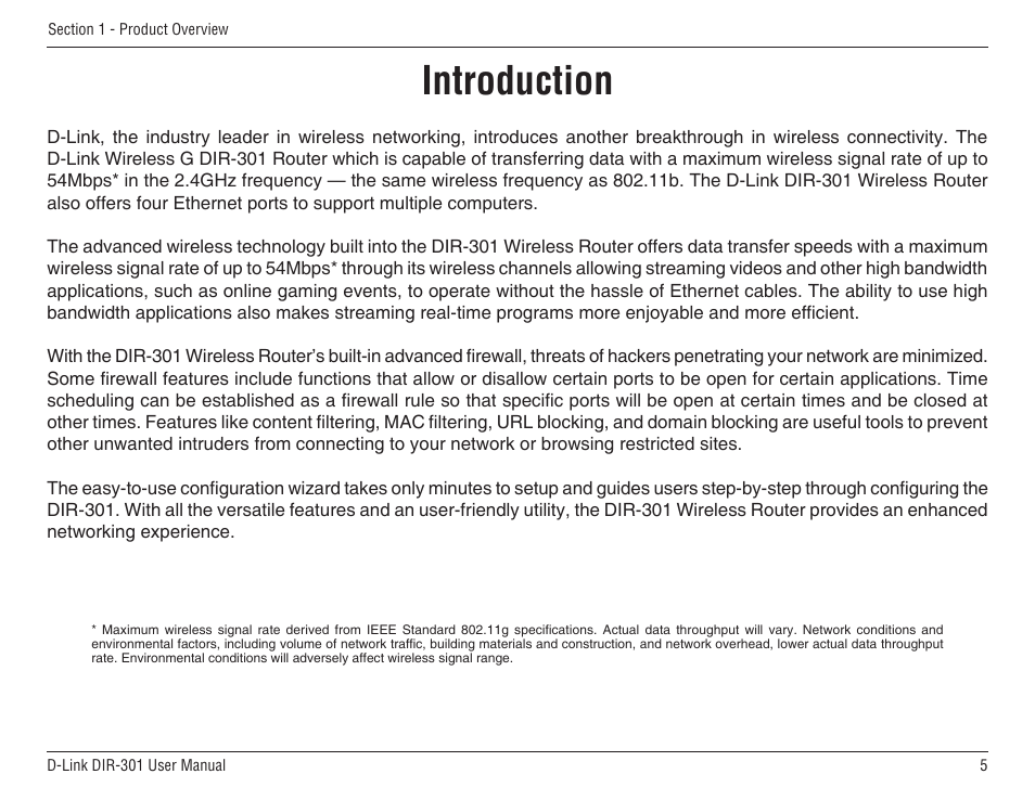 Introduction | D-Link DIR-301 User Manual | Page 5 / 67