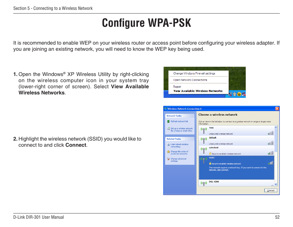 Configure wpa-psk | D-Link DIR-301 User Manual | Page 52 / 67