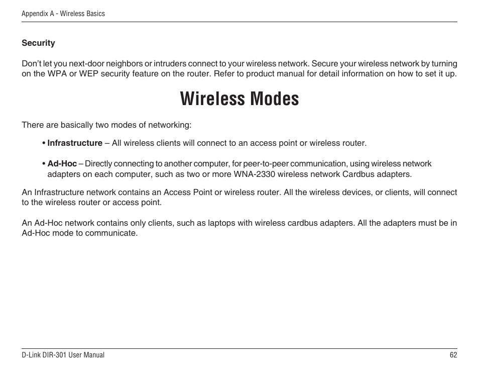 Wireless modes | D-Link DIR-301 User Manual | Page 62 / 67