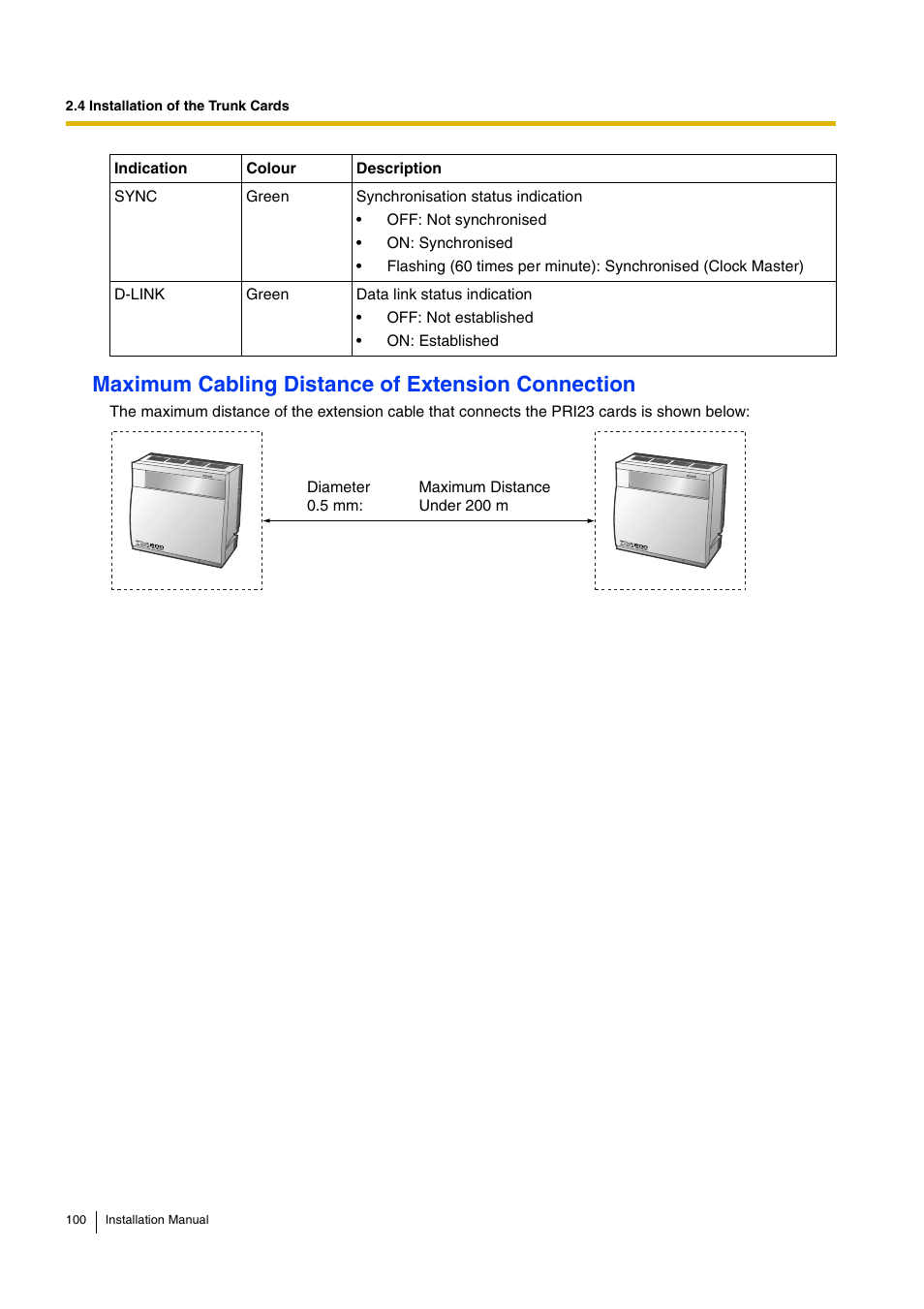 Maximum cabling distance of extension connection | D-Link KX-TDA100 User Manual | Page 100 / 250