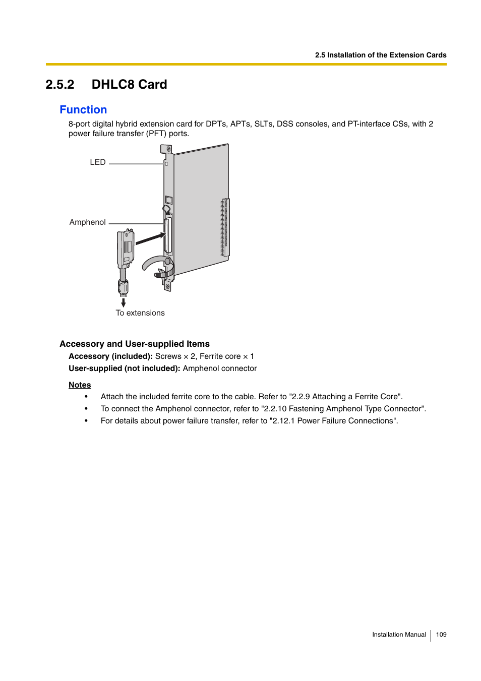 2 dhlc8 card, Function | D-Link KX-TDA100 User Manual | Page 109 / 250