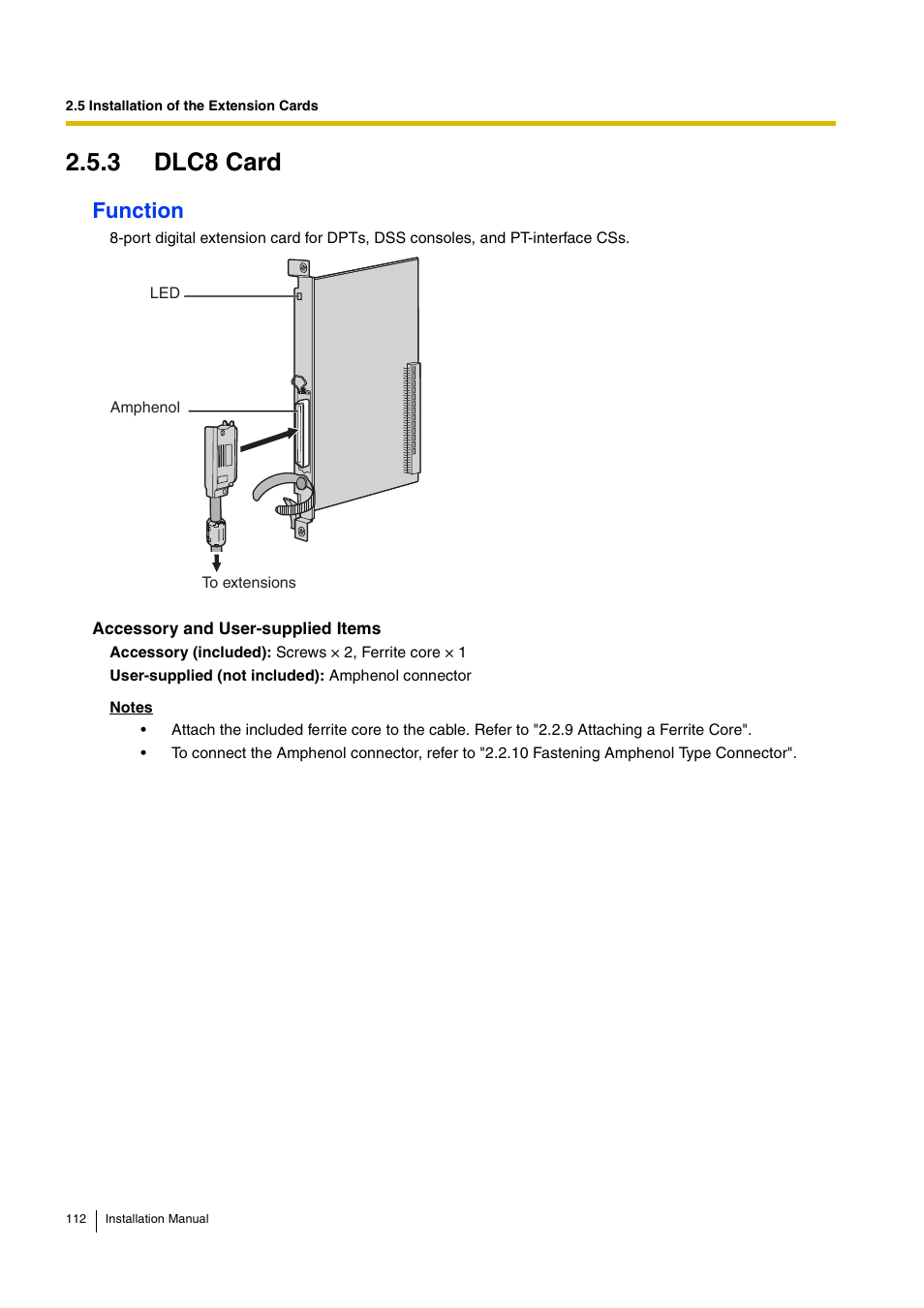 3 dlc8 card, Function | D-Link KX-TDA100 User Manual | Page 112 / 250