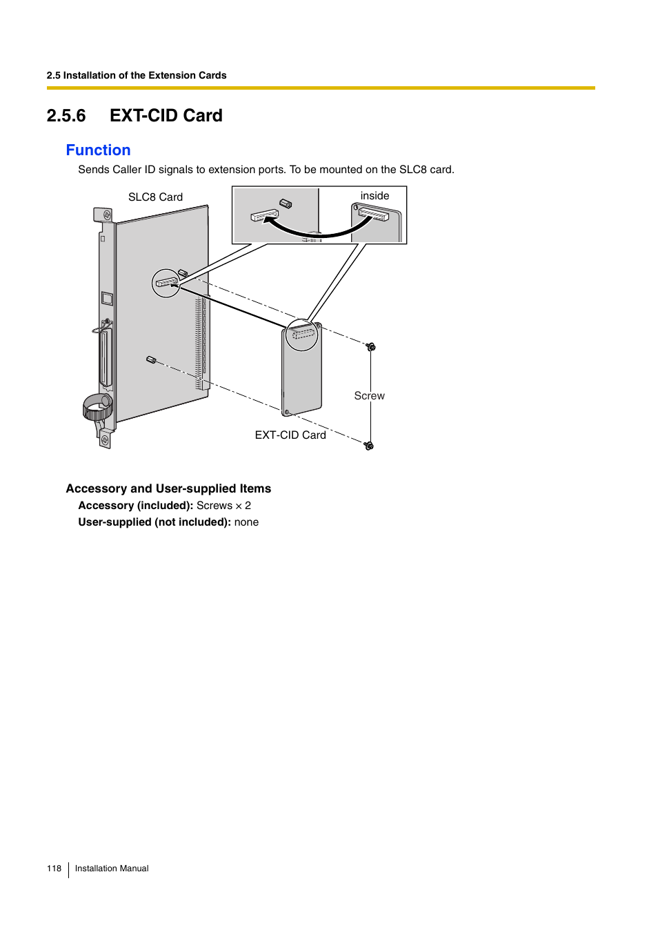 6 ext-cid card, Function | D-Link KX-TDA100 User Manual | Page 118 / 250