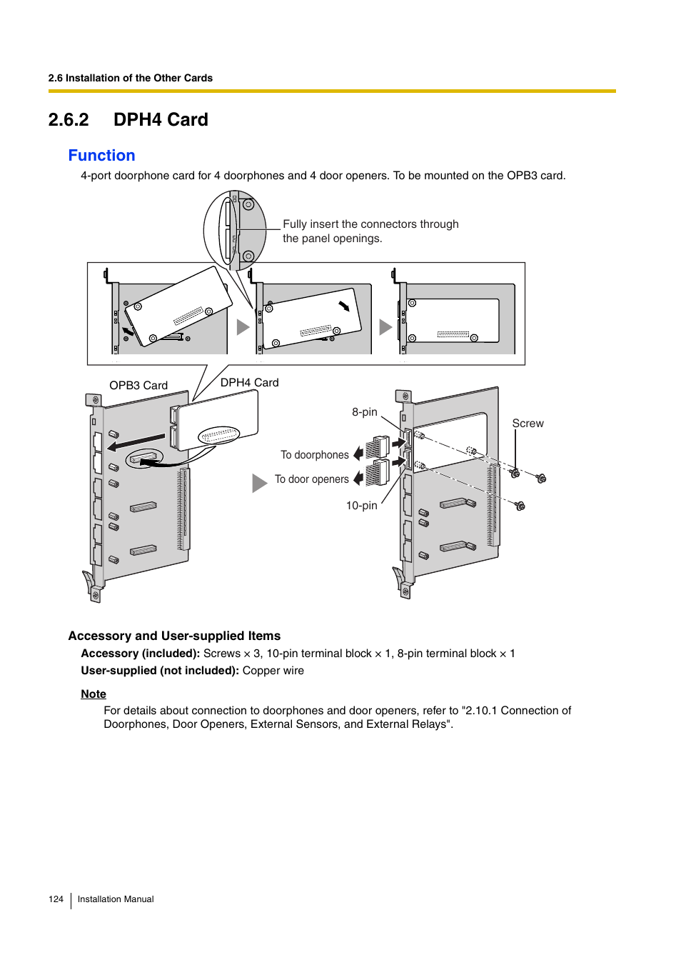 2 dph4 card, Function | D-Link KX-TDA100 User Manual | Page 124 / 250