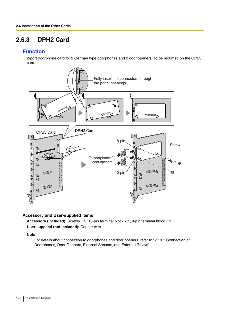 3 dph2 card, Function | D-Link KX-TDA100 User Manual | Page 126 / 250