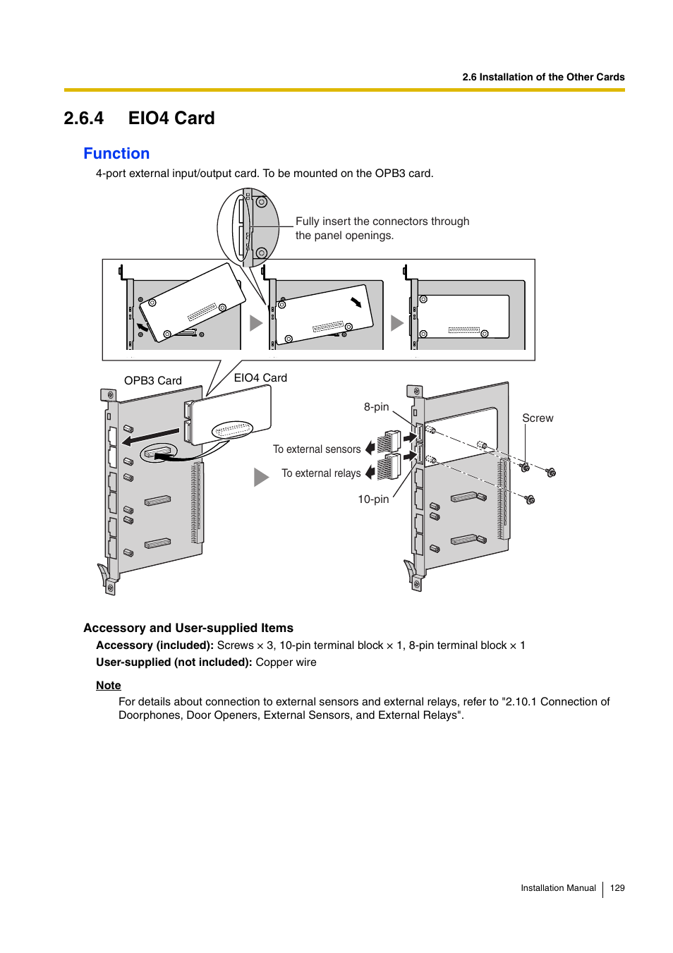 4 eio4 card, Function | D-Link KX-TDA100 User Manual | Page 129 / 250