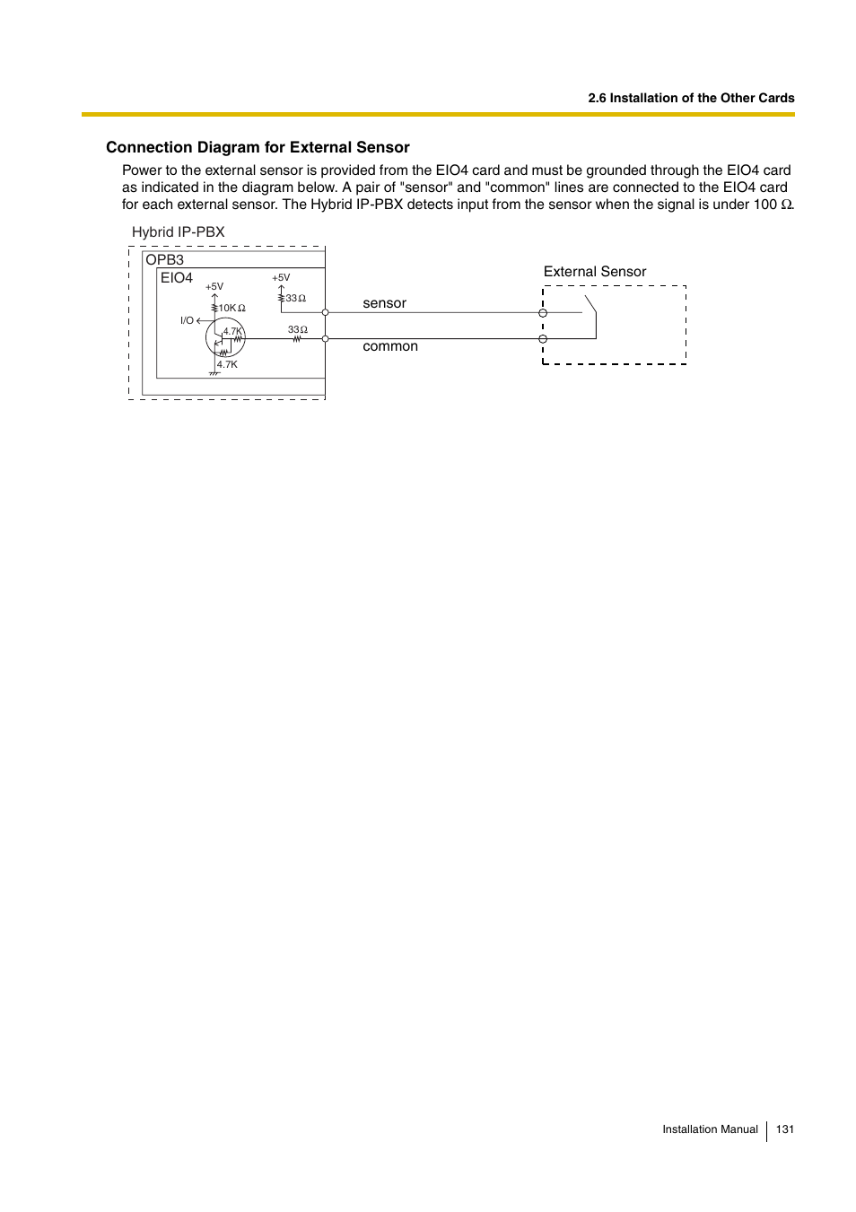 Connection diagram for external sensor | D-Link KX-TDA100 User Manual | Page 131 / 250