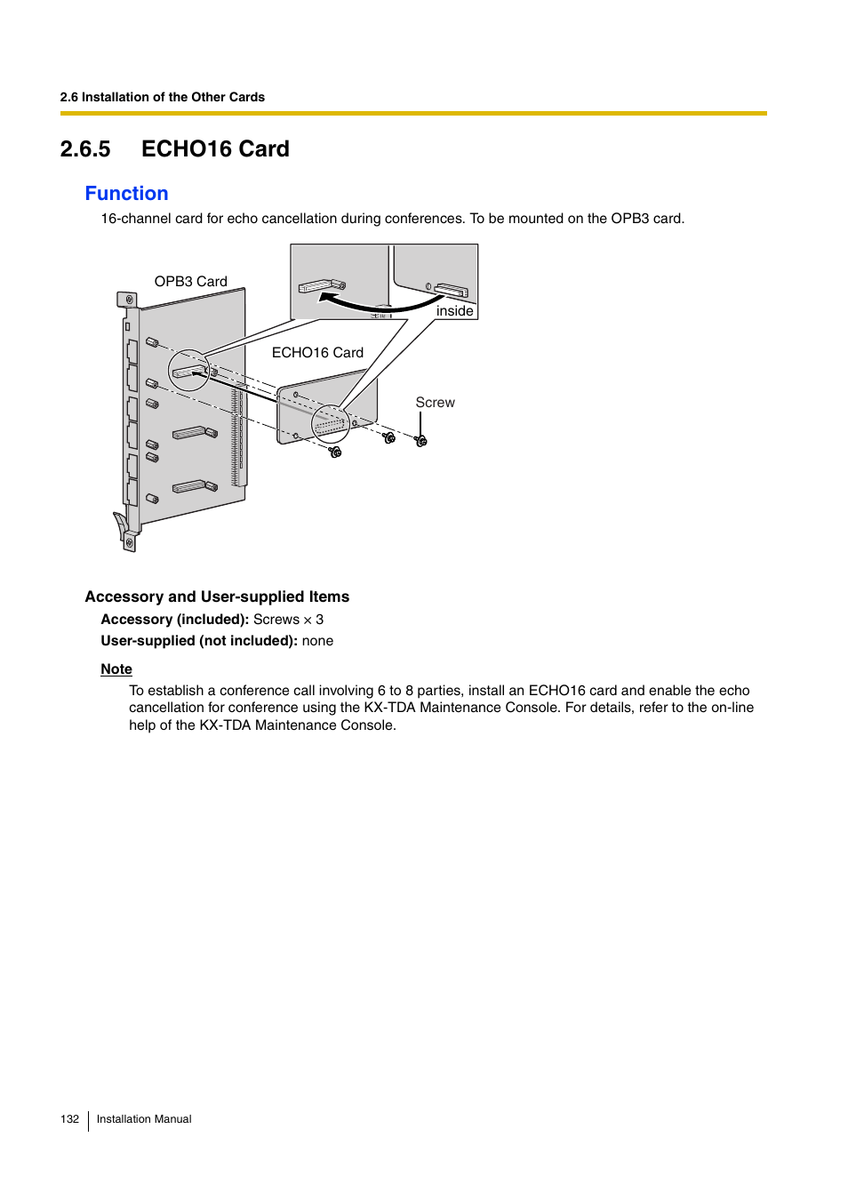 5 echo16 card, Function | D-Link KX-TDA100 User Manual | Page 132 / 250