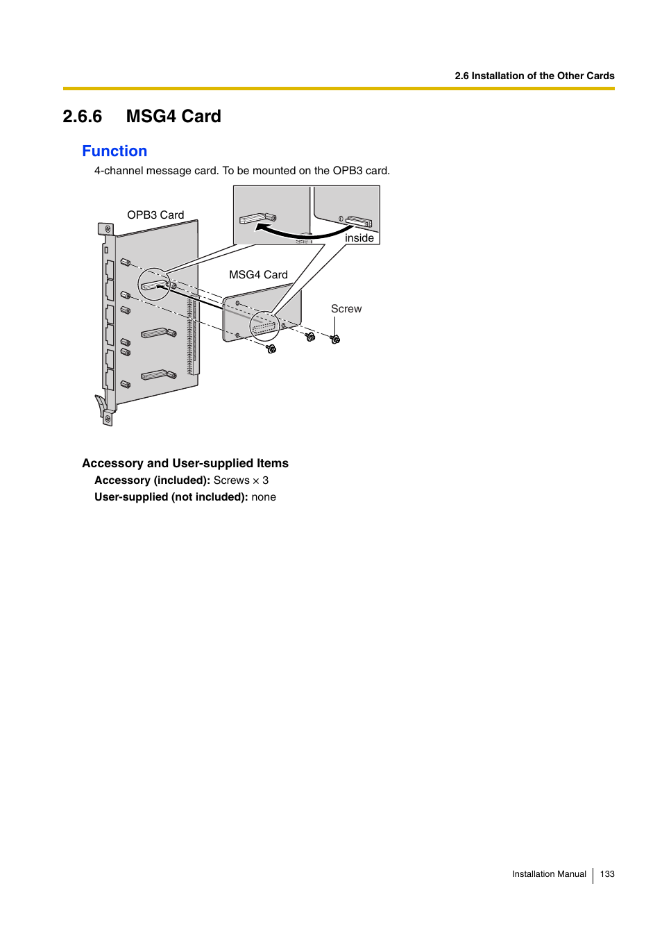 6 msg4 card, Function | D-Link KX-TDA100 User Manual | Page 133 / 250