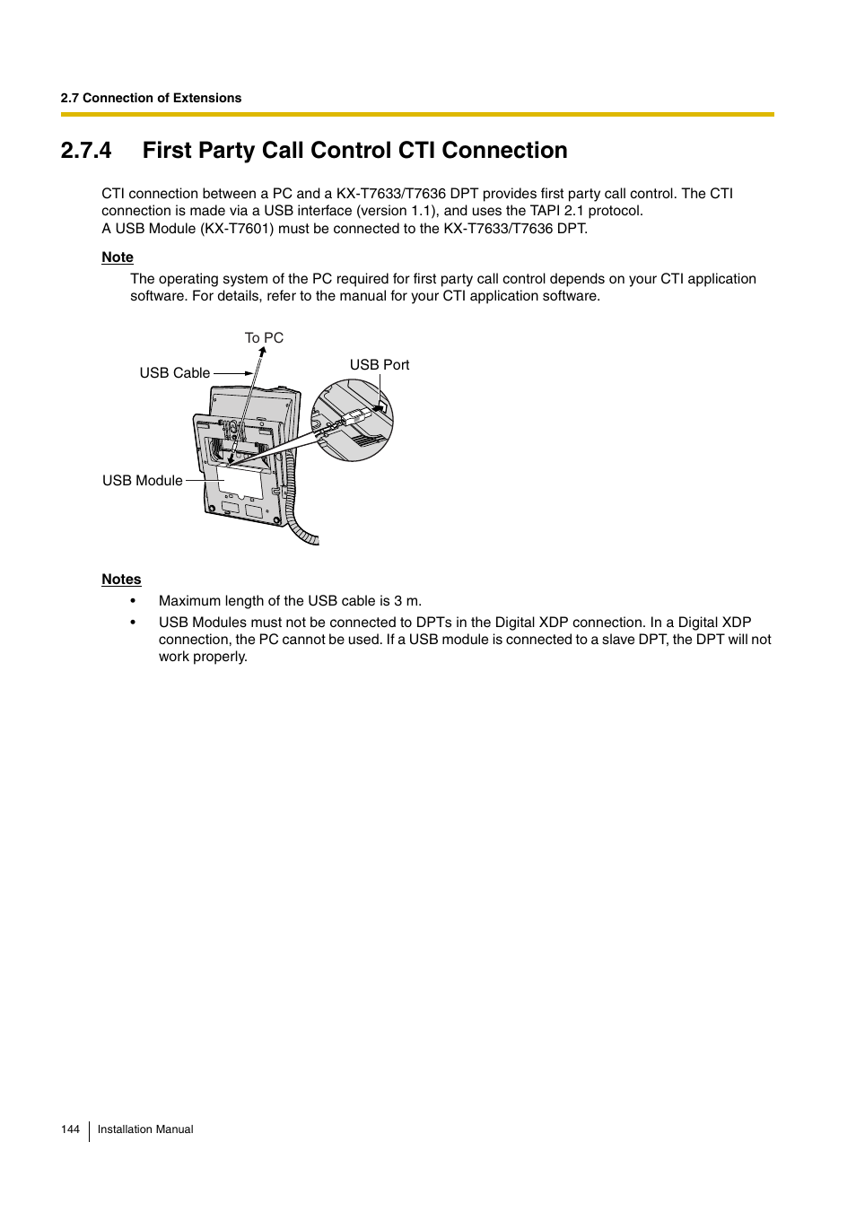 4 first party call control cti connection | D-Link KX-TDA100 User Manual | Page 144 / 250