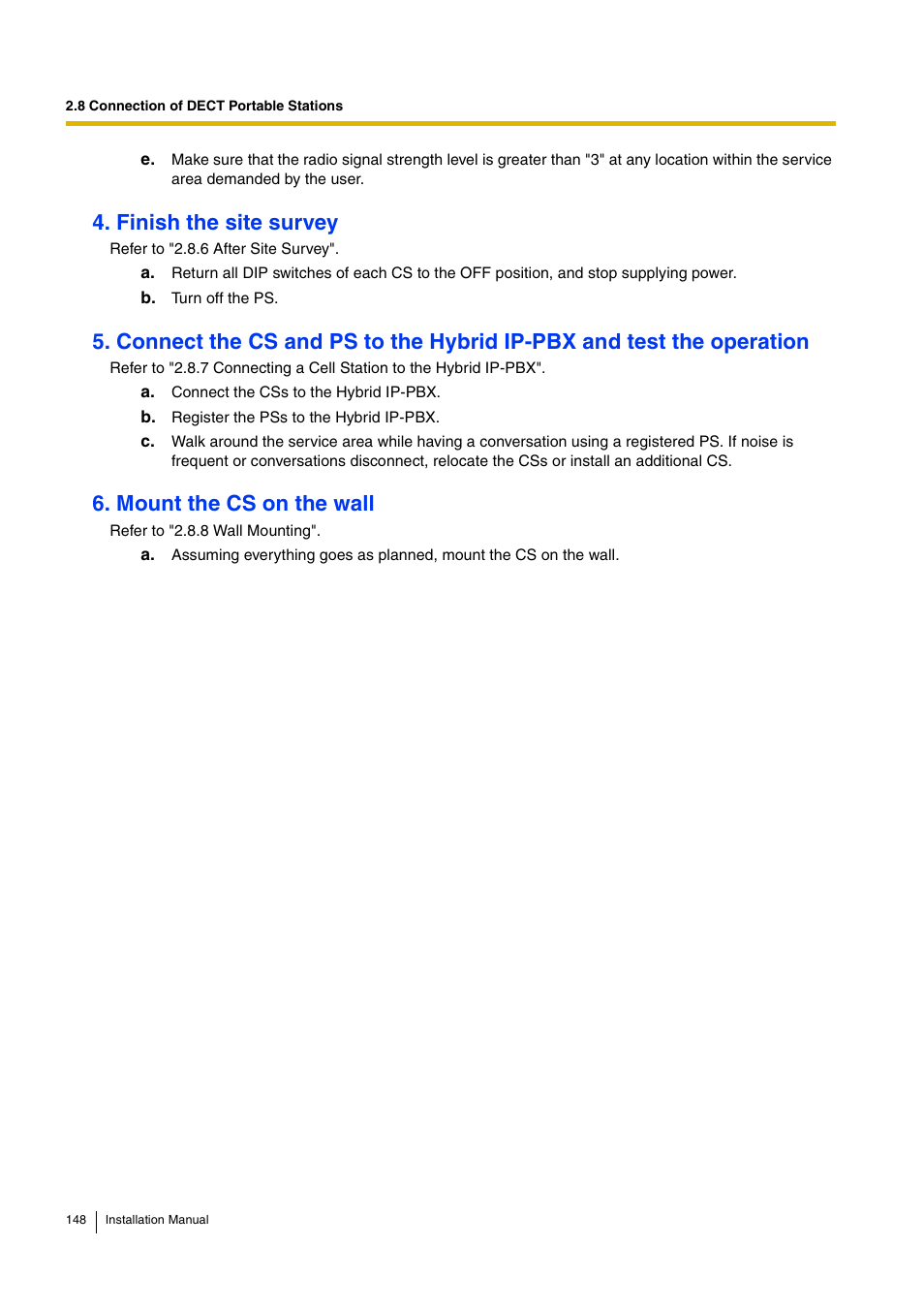 Finish the site survey, Mount the cs on the wall | D-Link KX-TDA100 User Manual | Page 148 / 250