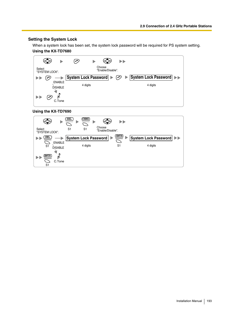 System lock password, Setting the system lock | D-Link KX-TDA100 User Manual | Page 193 / 250