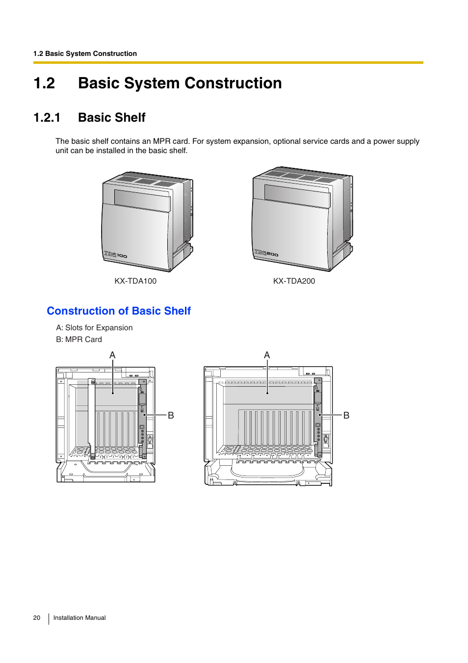 2 basic system construction, 1 basic shelf | D-Link KX-TDA100 User Manual | Page 20 / 250